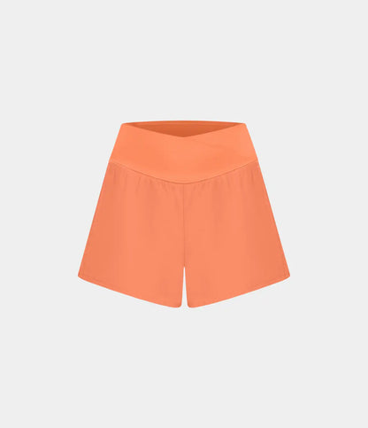 Breezeful™ High Waisted Crossover Pocket 2-in-1 Quick Dry Yoga Shorts 4"