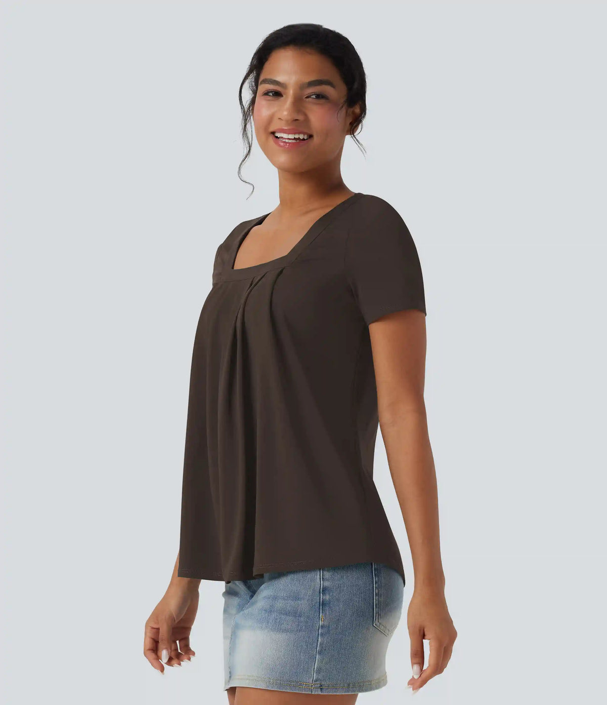Square Neck Short Sleeve Casual Blouse