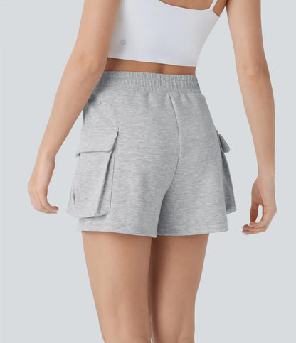 High Waisted Flap Pocket Yoga Cargo Sweat Shorts