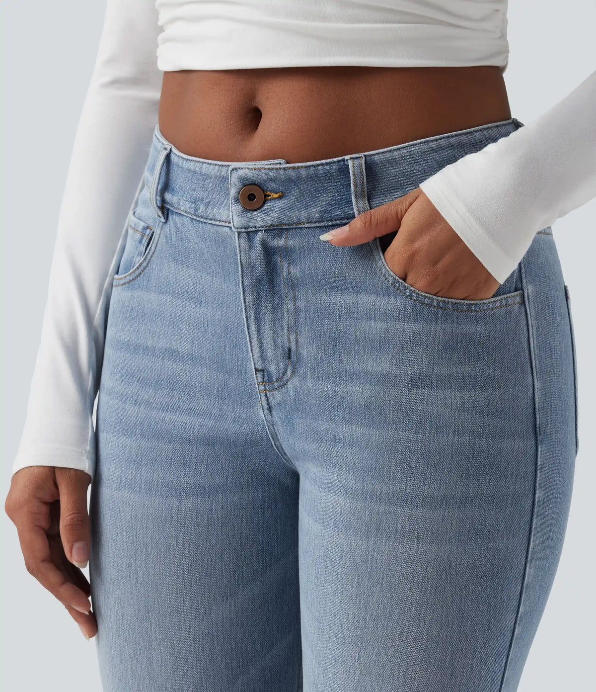 Halara Flex™ Low Rise Zipper Pockets Washed Casual Bootcut Jeans