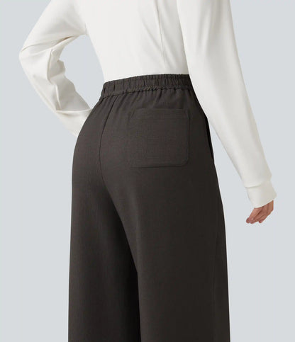 Mid Rise Wide Leg Work Pants with Pockets