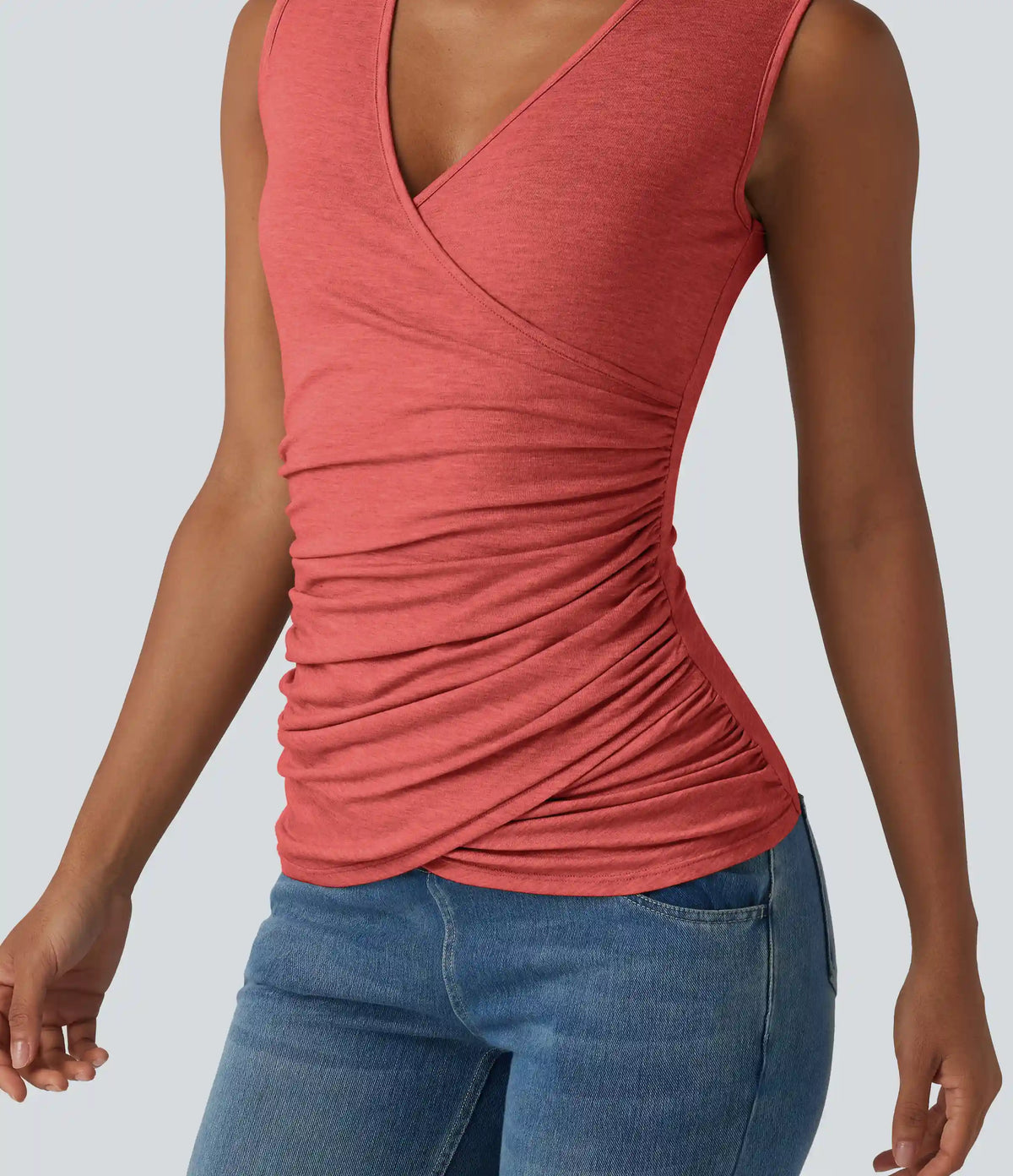 V Neck Crossvoer Ruched Casual Tank Top
