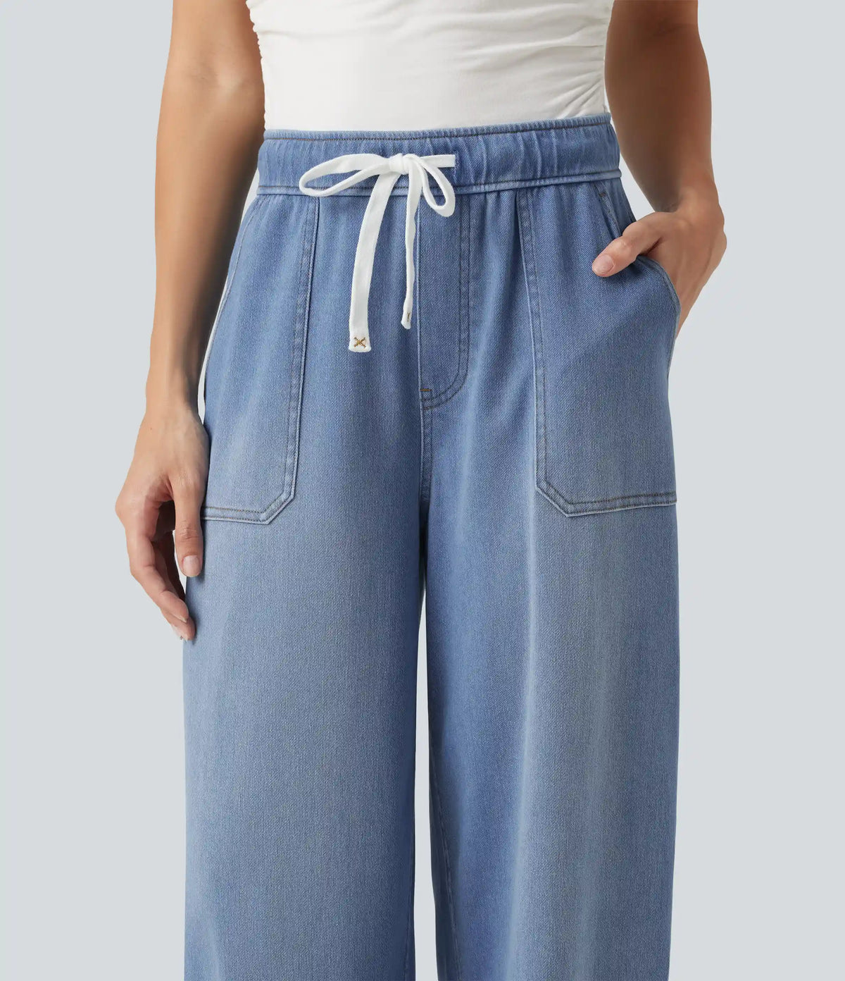 Halara Flex™ Mid Rise Drawstring Barrel Leg Casual Jeans with Pockets