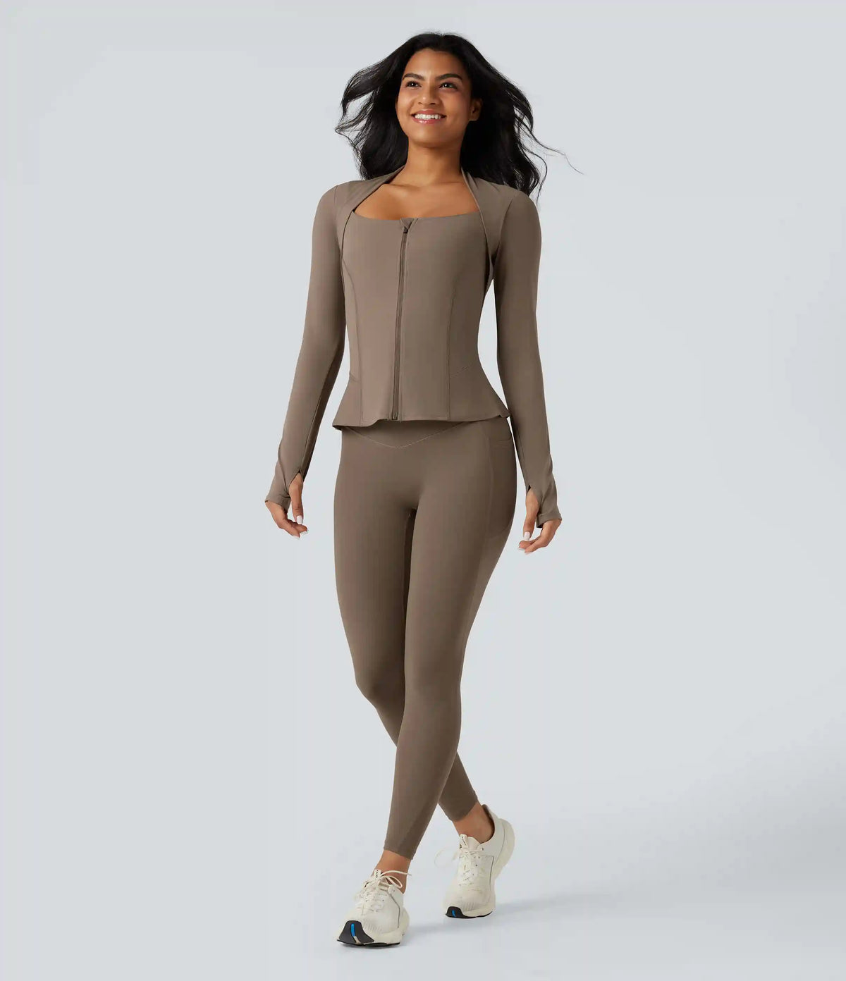 Halara UltraSculpt™ Push-Up Long Sleeve Thumb Hole Zipper Ruffle Hem Yoga Curvy Jacket