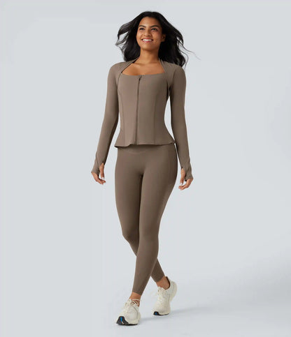 Halara UltraSculpt™ Push-Up Long Sleeve Thumb Hole Zipper Ruffle Hem Yoga Curvy Jacket