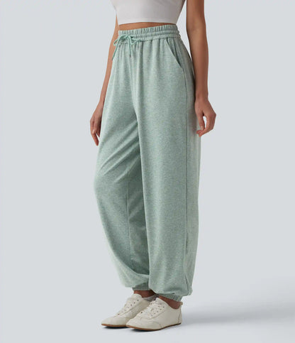 High Waisted Drawstring Wide Leg Casual Joggers with Pockets