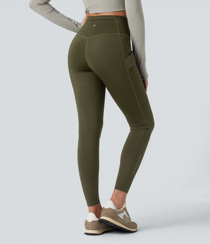 Wear-Resistant Reflective Crossover High Waisted Hiking 7/8 Leggings with Pocket