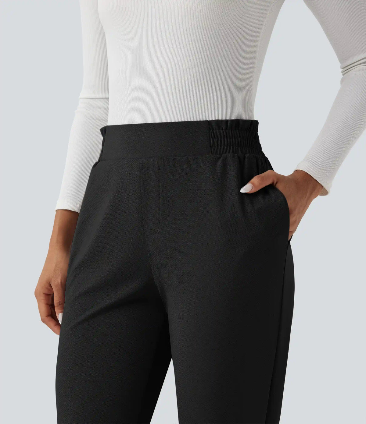 Halara Flex™ Mid Rise Frill Tapered Quick Dry Work Pants with Pockets-UPF40+