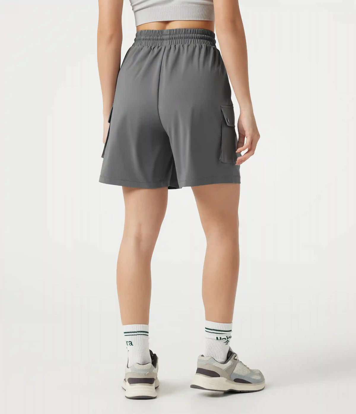 High-waisted Drawstring Workout Cargo Bermuda Shorts with Pockets