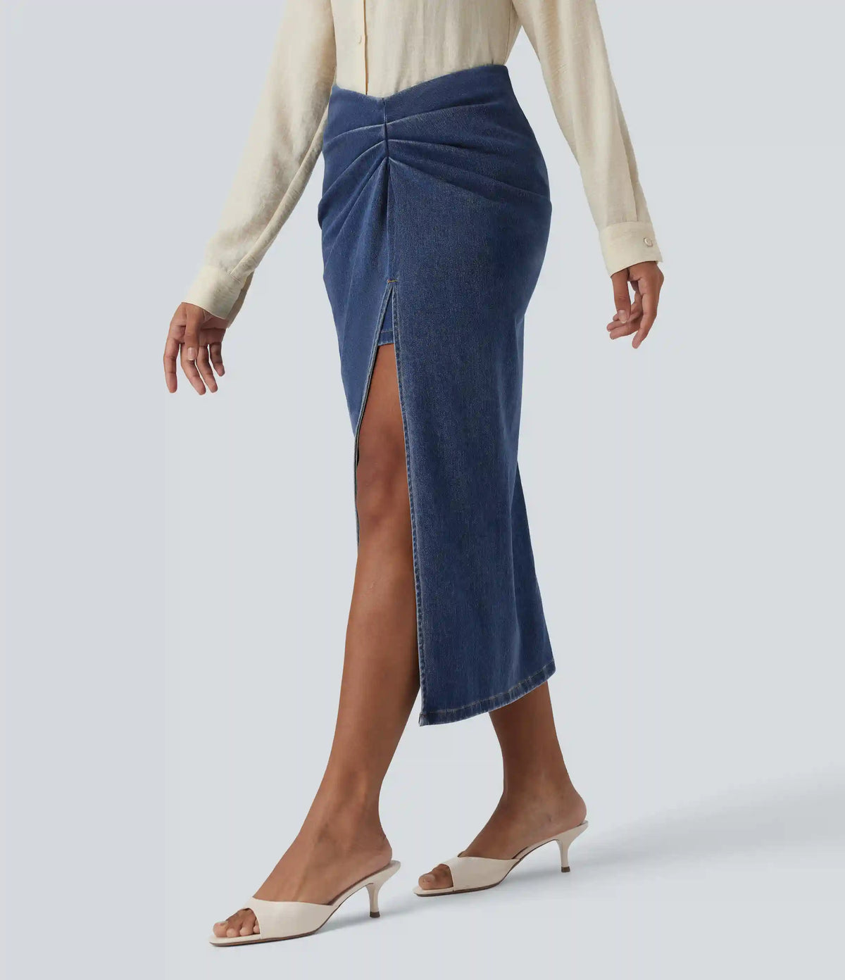Halara Flex™ High Waisted 2-in-1 Split Bodycon Midi Casual Denim Skirt