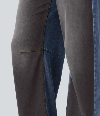 Halara Flex™ Mid Rise Barrel Leg Color Block Casual Jeans with Pockets