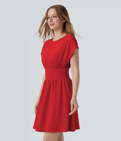 Breezeful™ Batwing Short Sleeve Flowy Quick Dry Mini Work Dress with Pockets