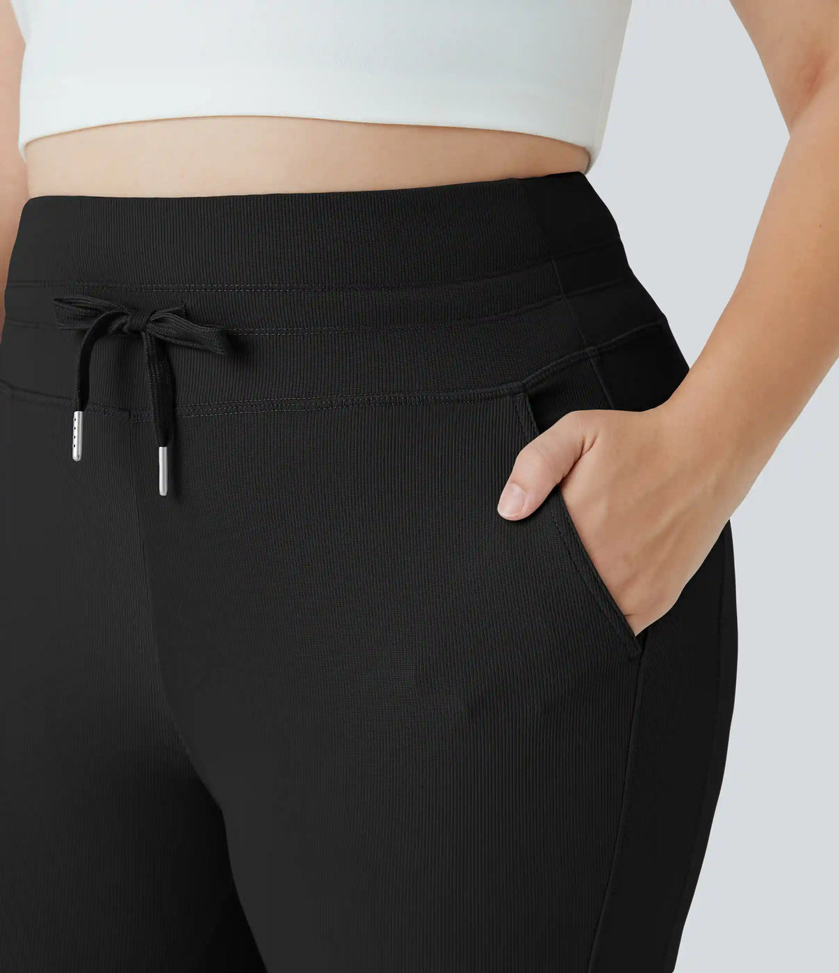 Patitoff™ Flow Pet Hair Resistant High Waisted Drawstring Pocket Plus Size Plain Full Length Joggers