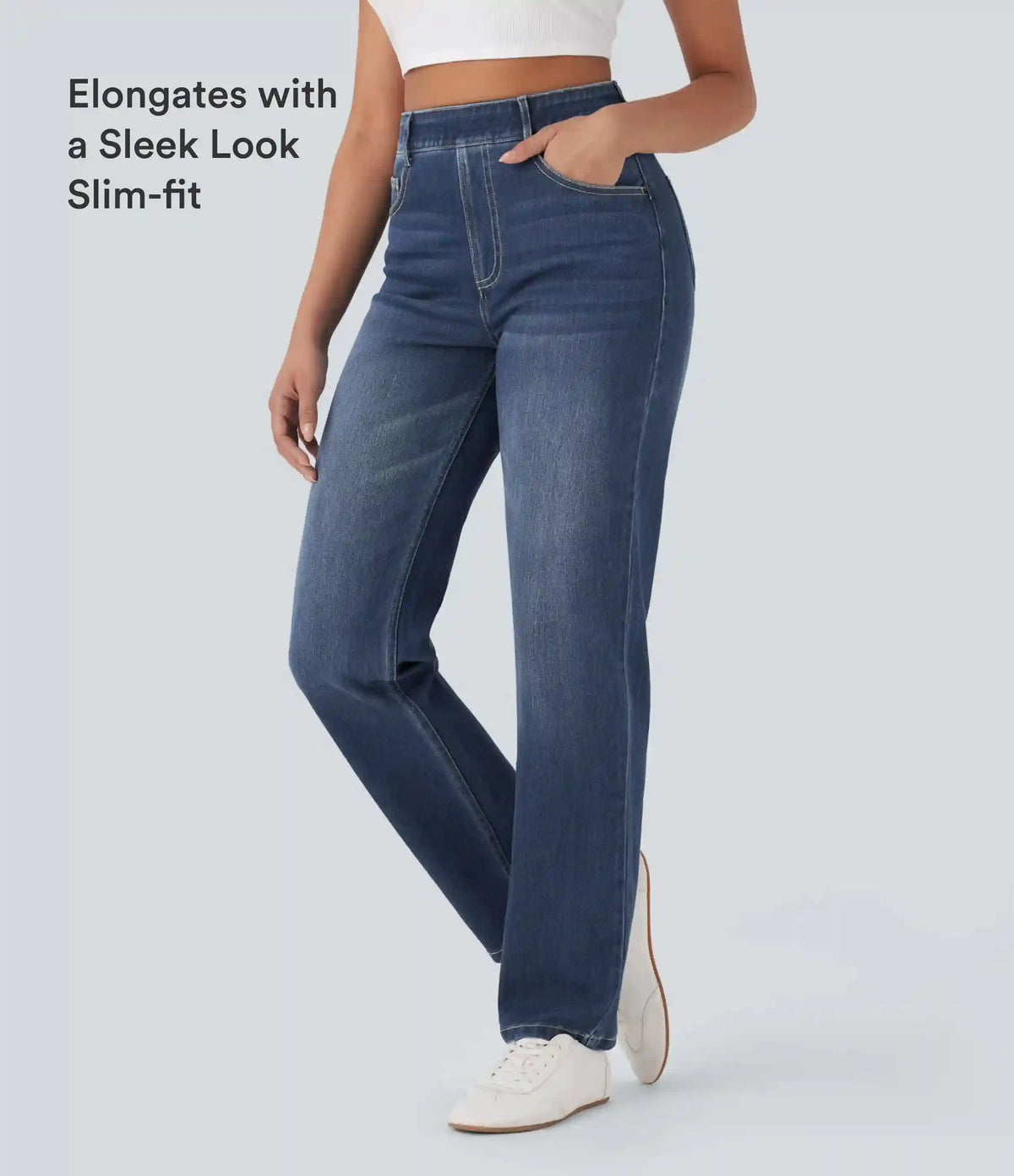 Halara Flex™ High Waisted Tummy Control Pockets Straight Leg Washed Casual Jeans