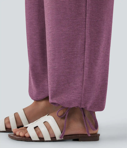 Crossover High Waisted Pocket Drawstring Casual Joggers