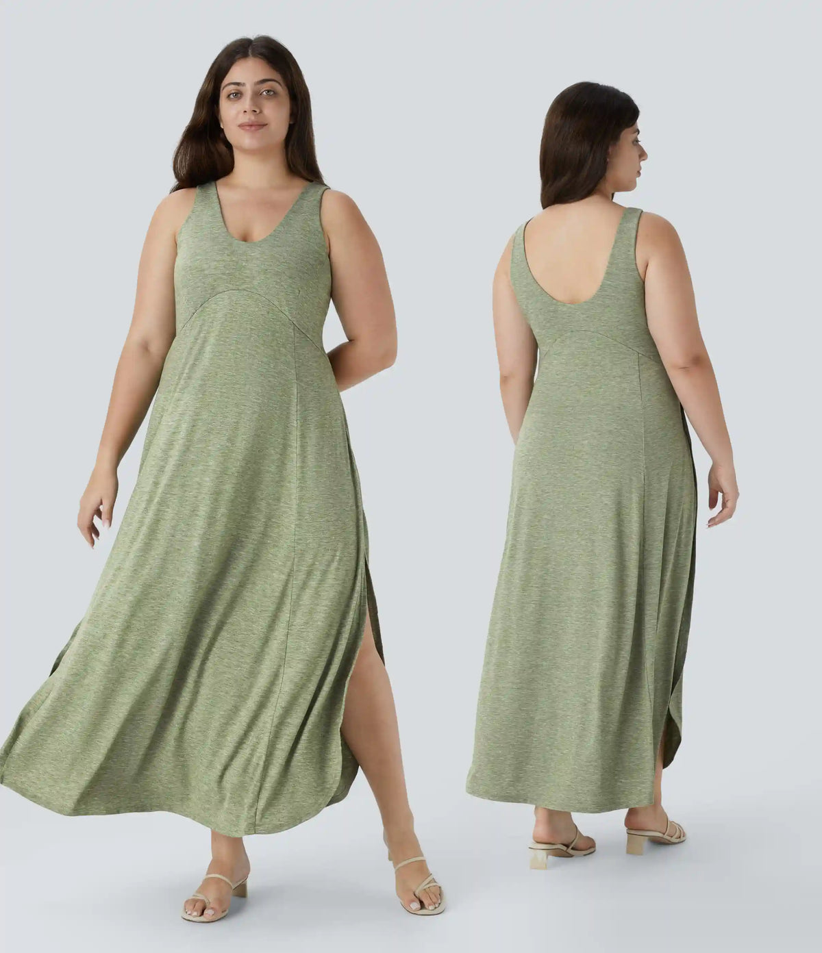 U Neck Flowy Maxi Casual Plus Size Tank Dress