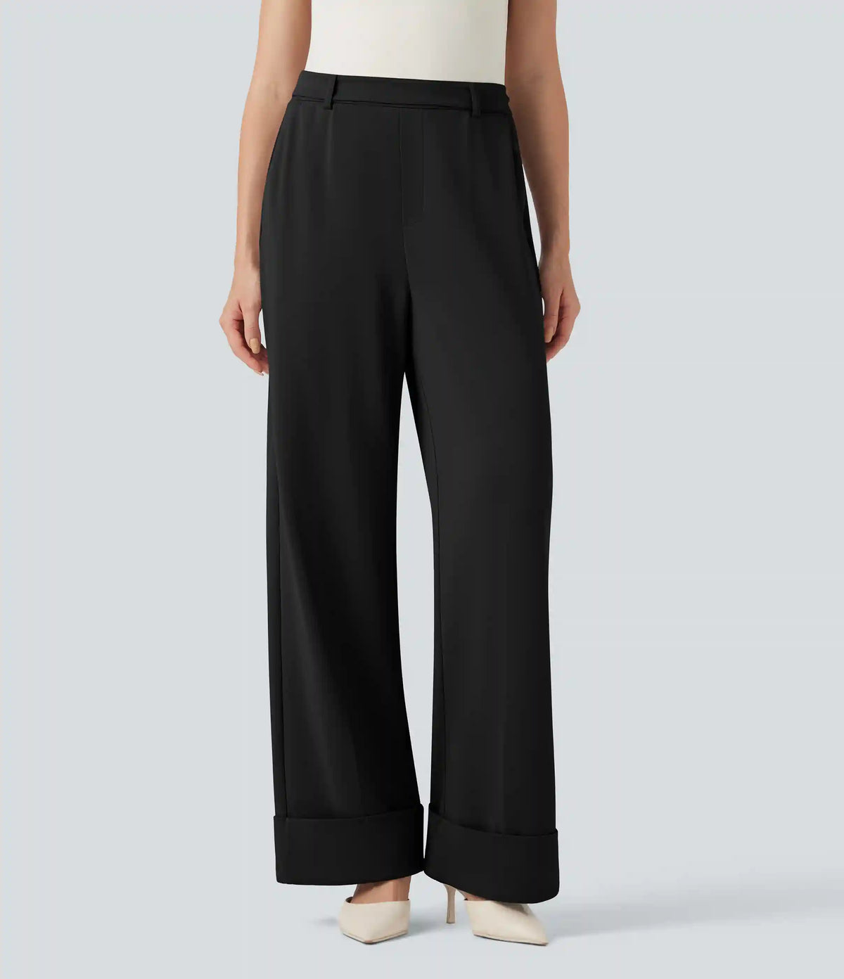 Halara Flex™ High Waisted Rolled Hem Crepe Work Baggy Pants with Pockets