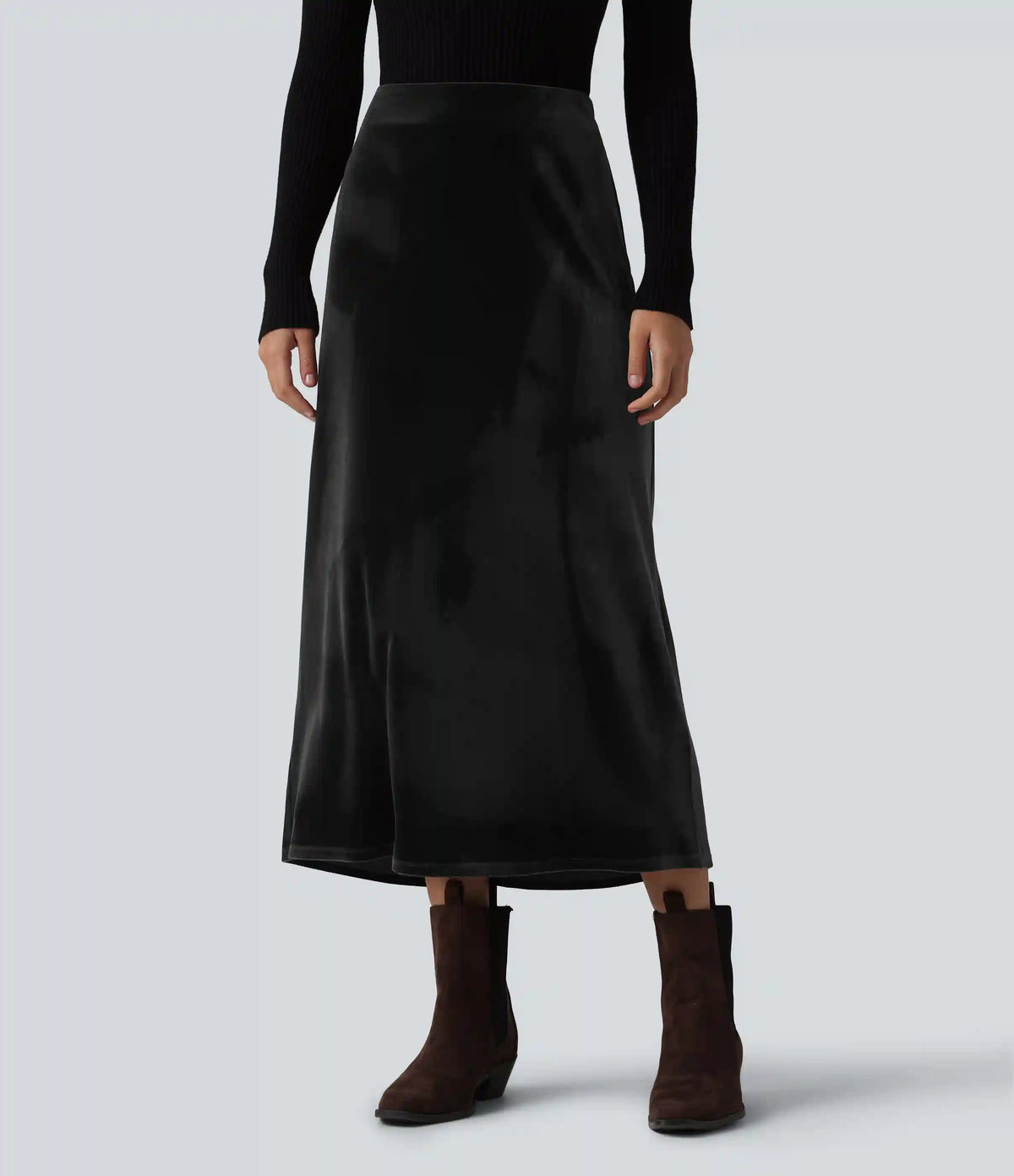 High Waisted Velvet Midi Work Skirt