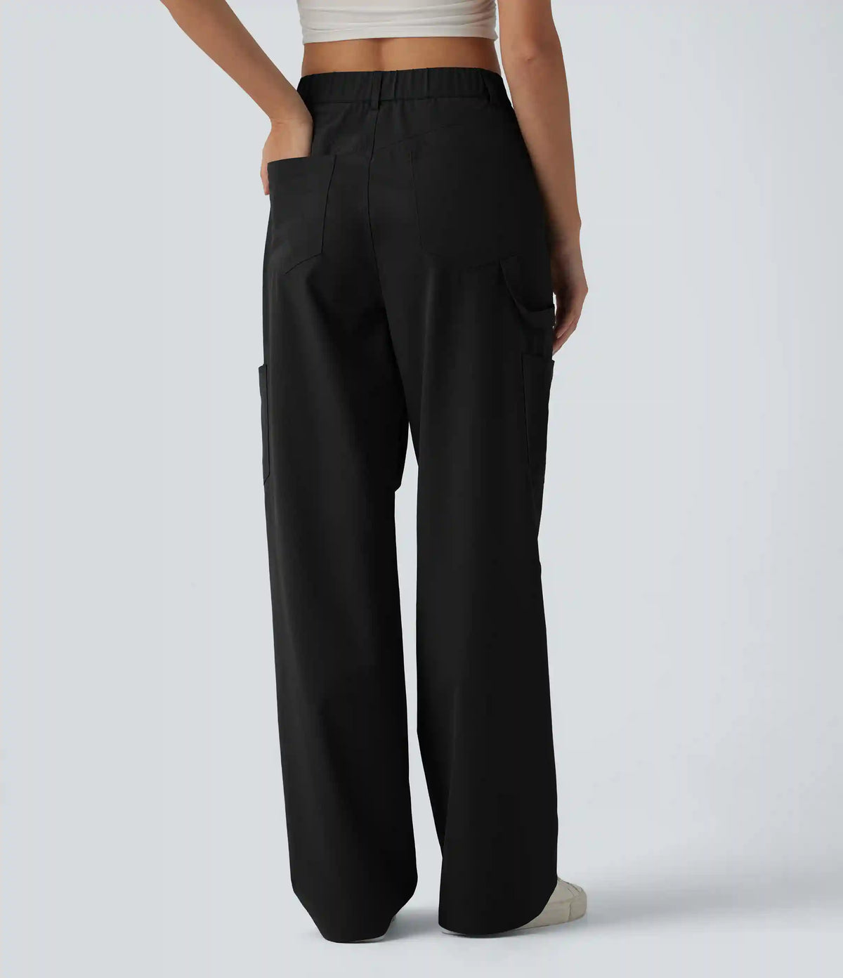 High Waisted Straight Leg Stretchy Poplin Casual Cargo Pants with Pockets