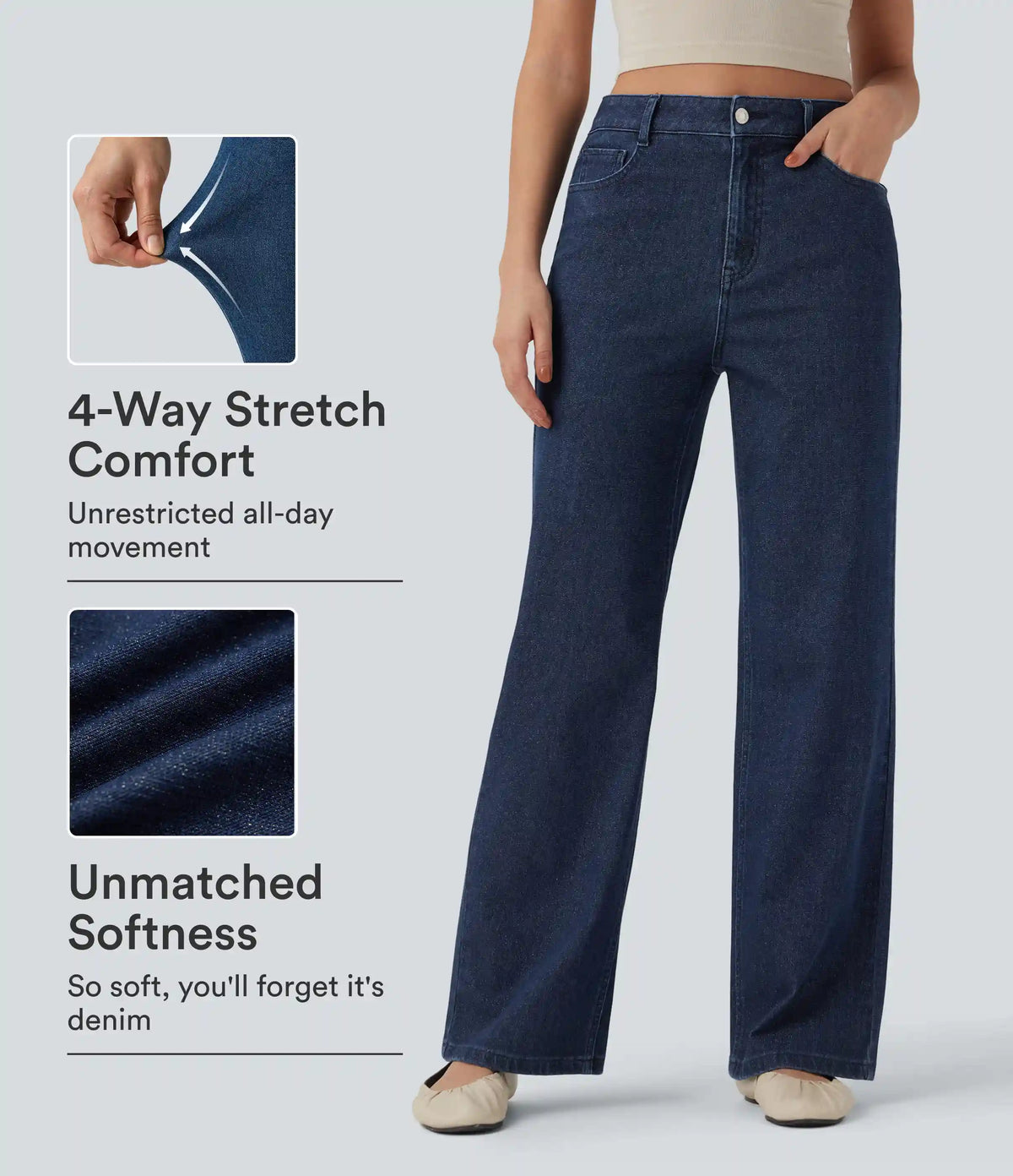 Halara Flex™ High Waisted Straight Leg Sparkle Casual Jeans with Pockets