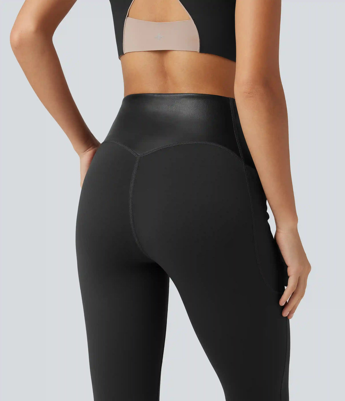 Halara UltraSculpt™ High Waisted Tummy Control Stretchy PU Yoga Leggings with Pockets