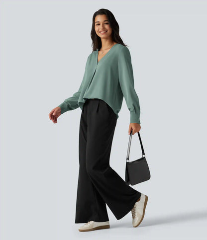 Wrinkle Recovery V Neck Long Sleeve Work Blouse