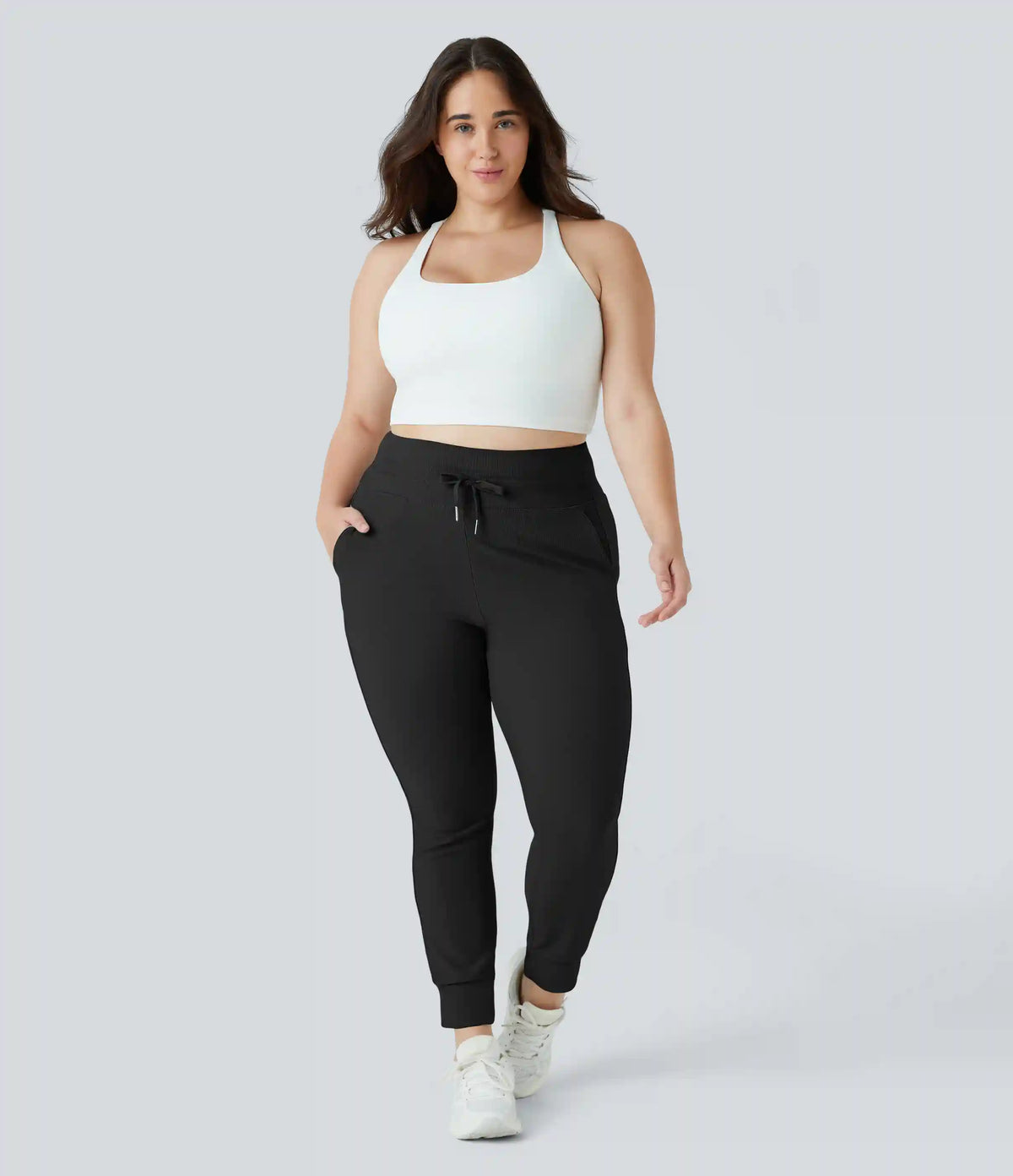Patitoff™ Flow Pet Hair Resistant High Waisted Drawstring Pocket Plus Size Plain Full Length Joggers