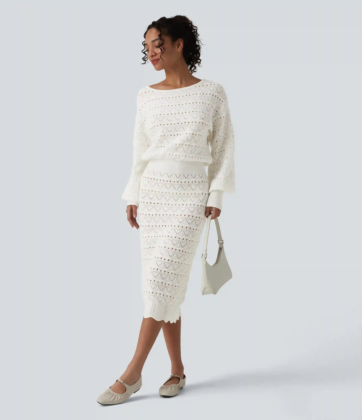 Boat Neck Long Sleeve Midi Casual Sweater Dress