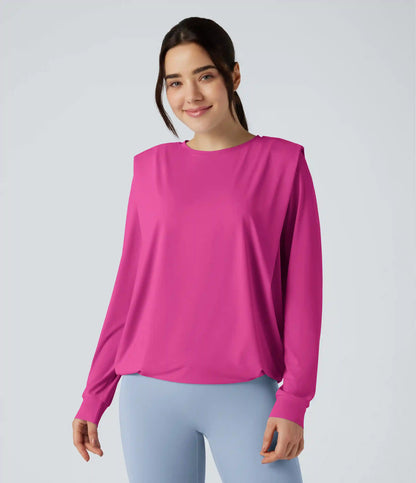 Round Neck Long Sleeve Ruched Yoga Sports Top-UPF50+