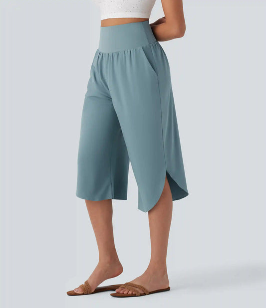 Breezeful™ High Waisted Tummy Control Hem Quick Dry Capri Pants with Pockets