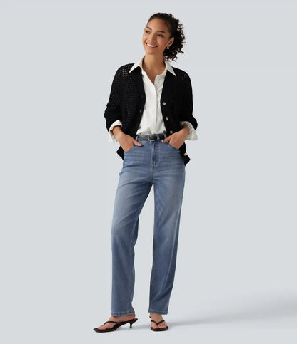 Halara Flex™ High Waisted Straight Leg Casual Cotton Jeans with Pockets