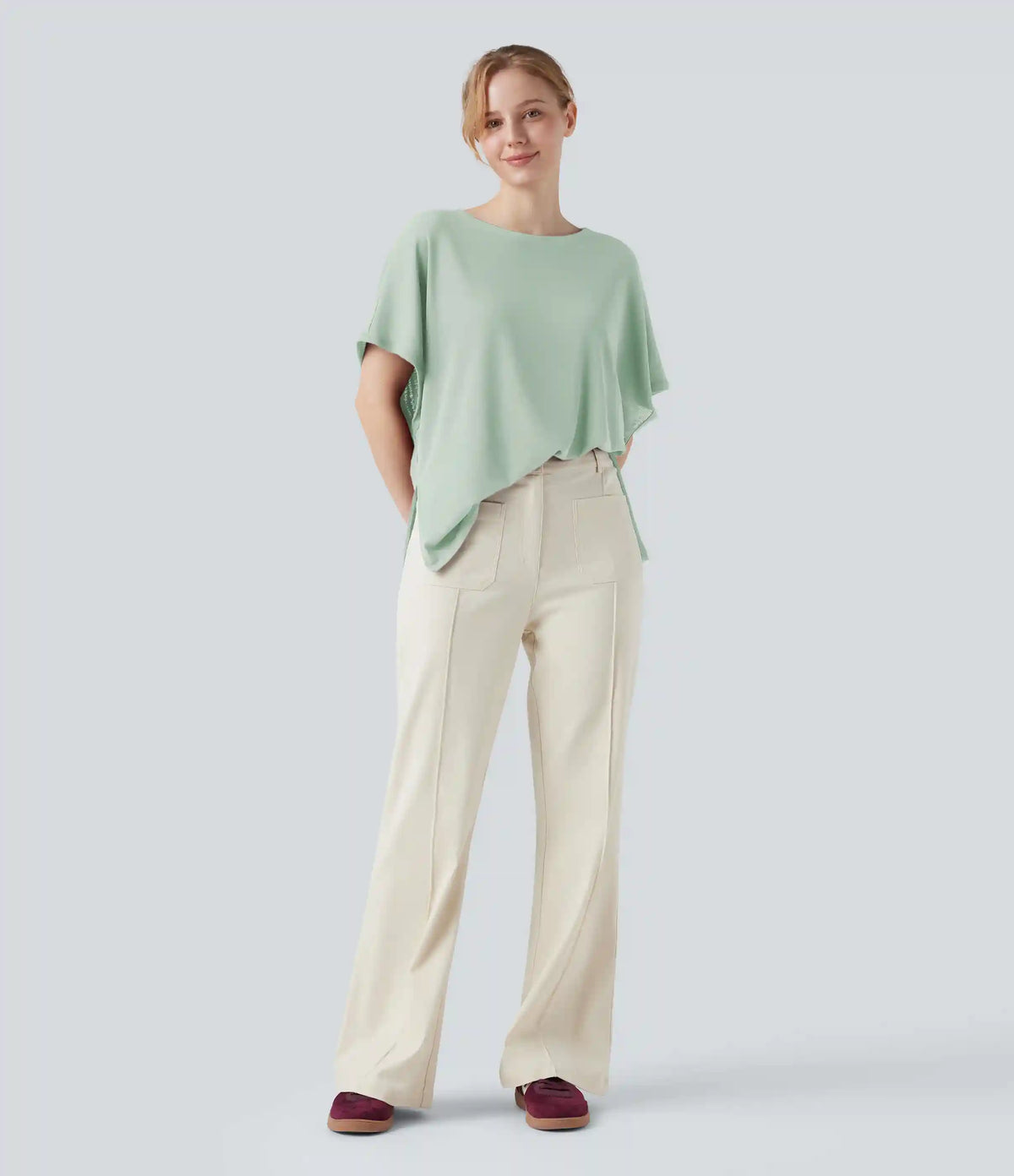 Round Neck Batwing Sleeve Relaxed Casual T-Shirt