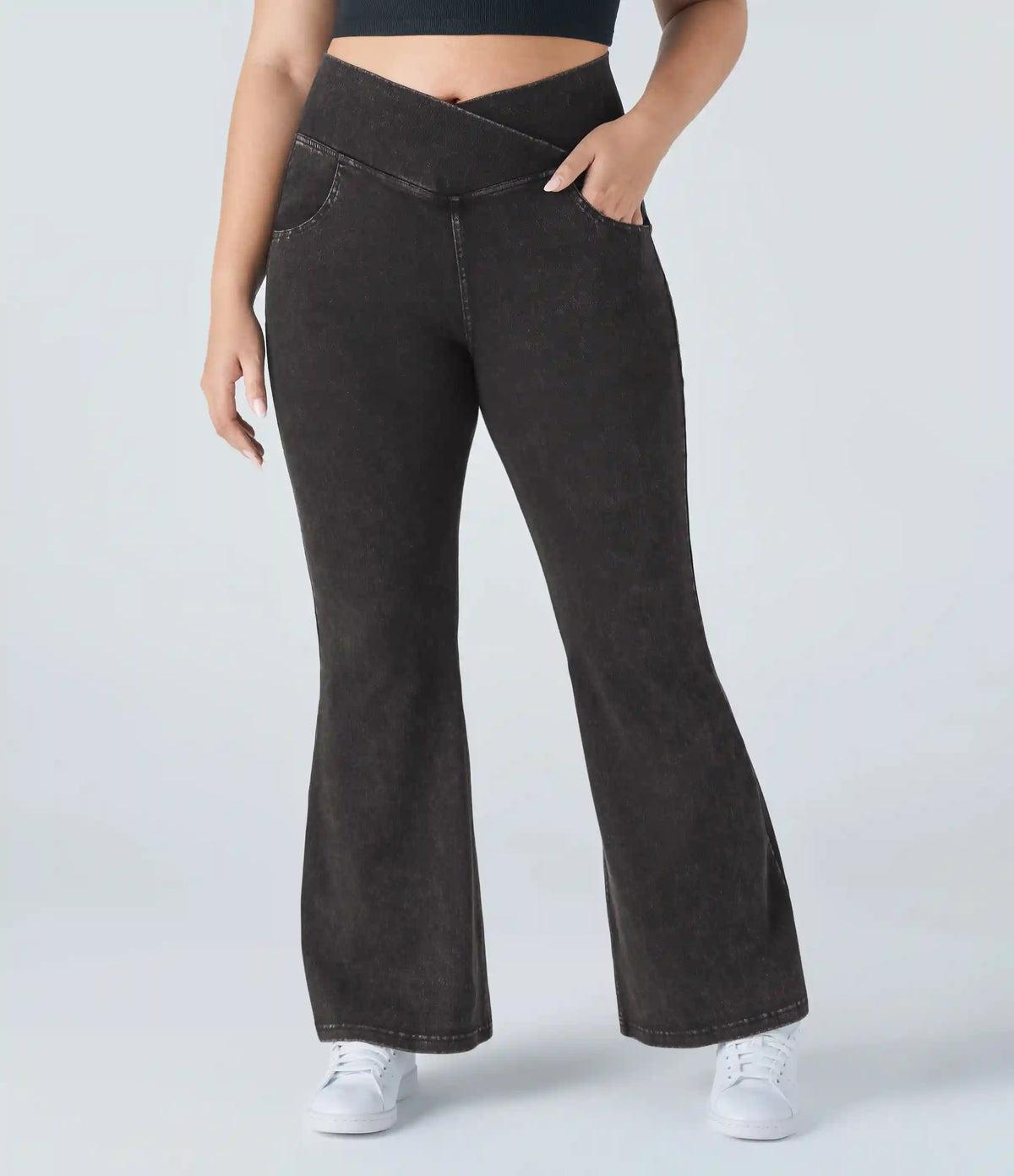 Halara Flex™ High Waisted Crossover Pocket Washed Casual Plus Size Jeans