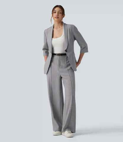 High Waisted Straight Leg Work Linen-Feel Pants with Pockets