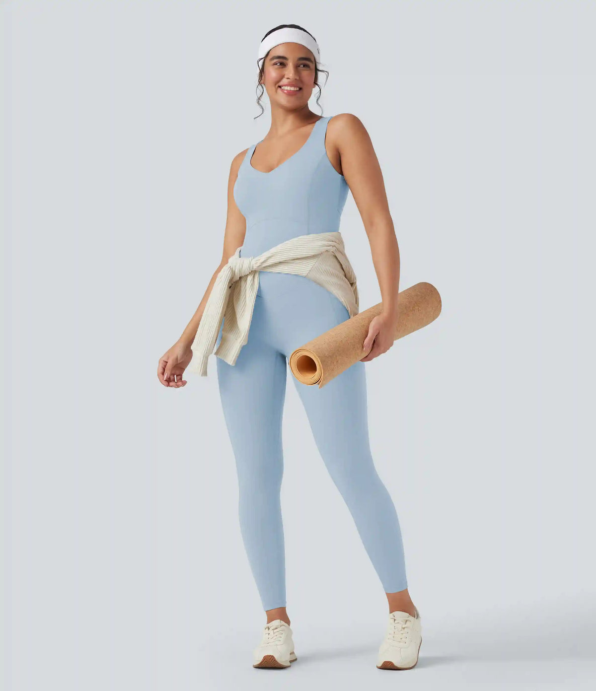 Halara UltraSculpt™ V Neck Tummy Control Butt Lifting Workout Jumpsuit with Pockets