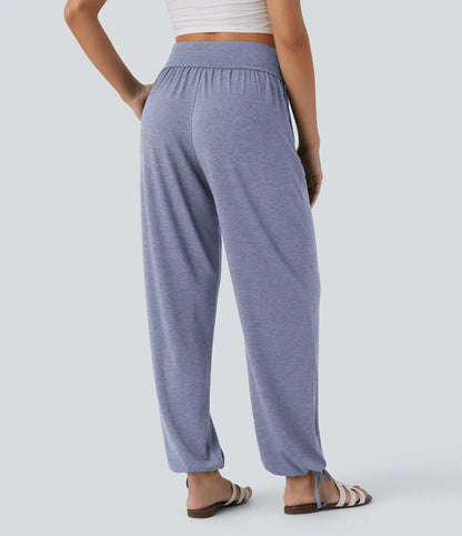 Crossover High Waisted Pocket Drawstring Casual Joggers