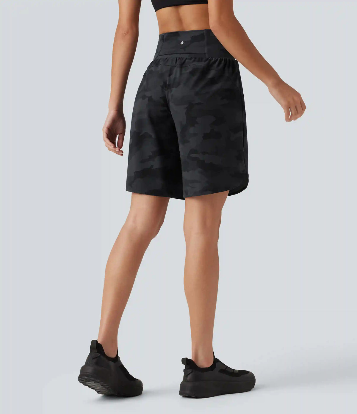 Halara UltraSculpt™ Camo Print High Waisted Tummy Control Curved Hem Running Shorts 9" with Pocket