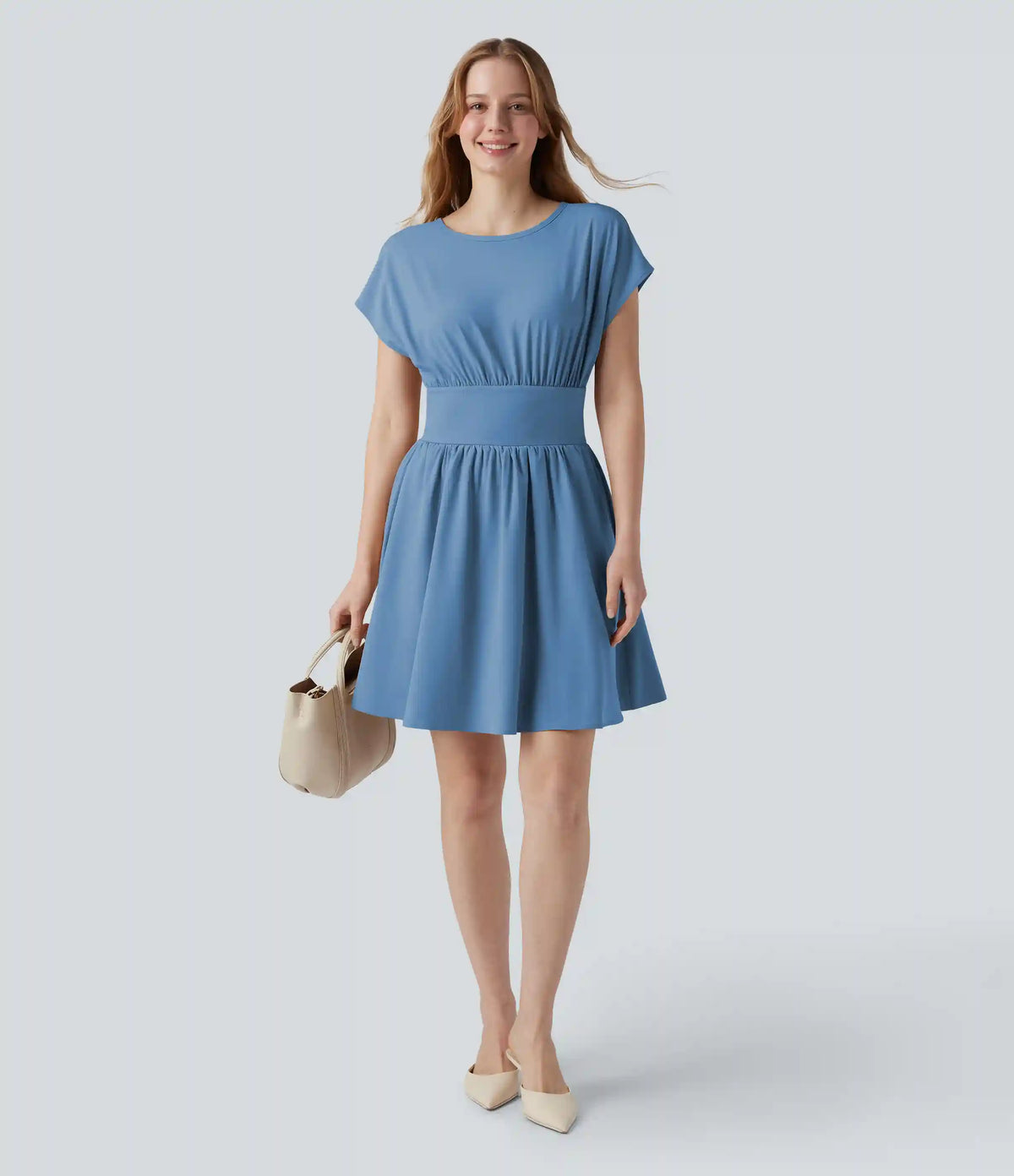 Breezeful™ Batwing Short Sleeve Flowy Quick Dry Mini Work Dress with Pockets