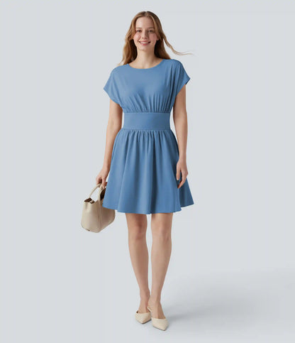 Breezeful™ Batwing Short Sleeve Flowy Quick Dry Mini Work Dress with Pockets