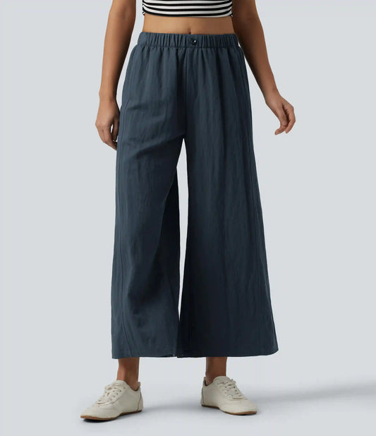 Mid Rise Wide Leg Casual Pants with Pockets