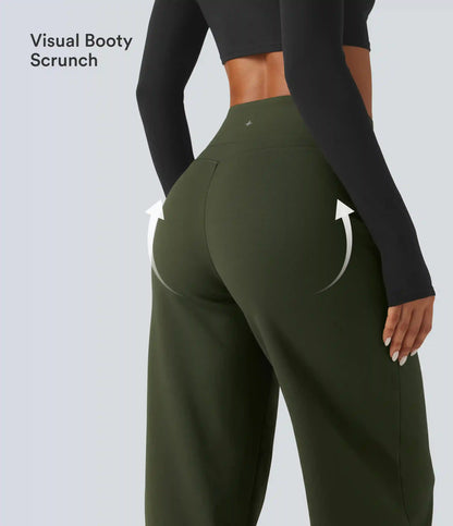 High Waisted Tummy Control Straight Leg Fleece Yoga Pants with Pockets