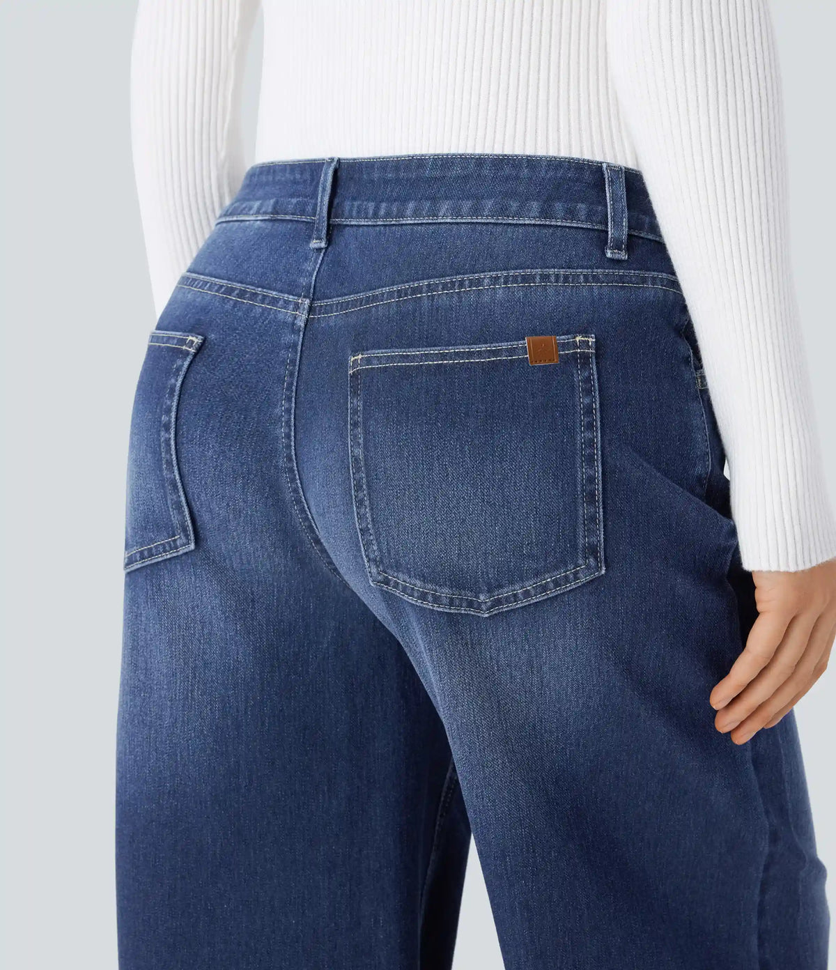 Halara Flex™ Low Rise Zipper Pockets Washed Baggy Wide Leg Casual Jeans