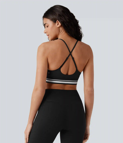 SoftlyZero™ Plush Light Support Crisscross Backless Color Block Stripes Built-in Bra Workout Sports Bra