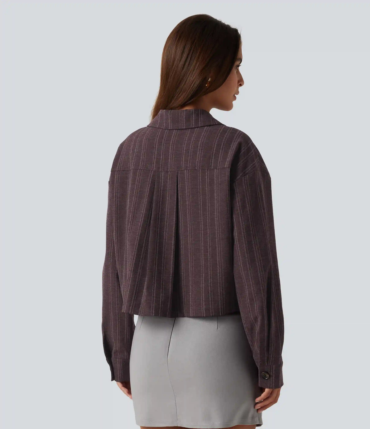 Collared Long Sleeve Stripe Casual Linen-Feel Jacket with Pockets