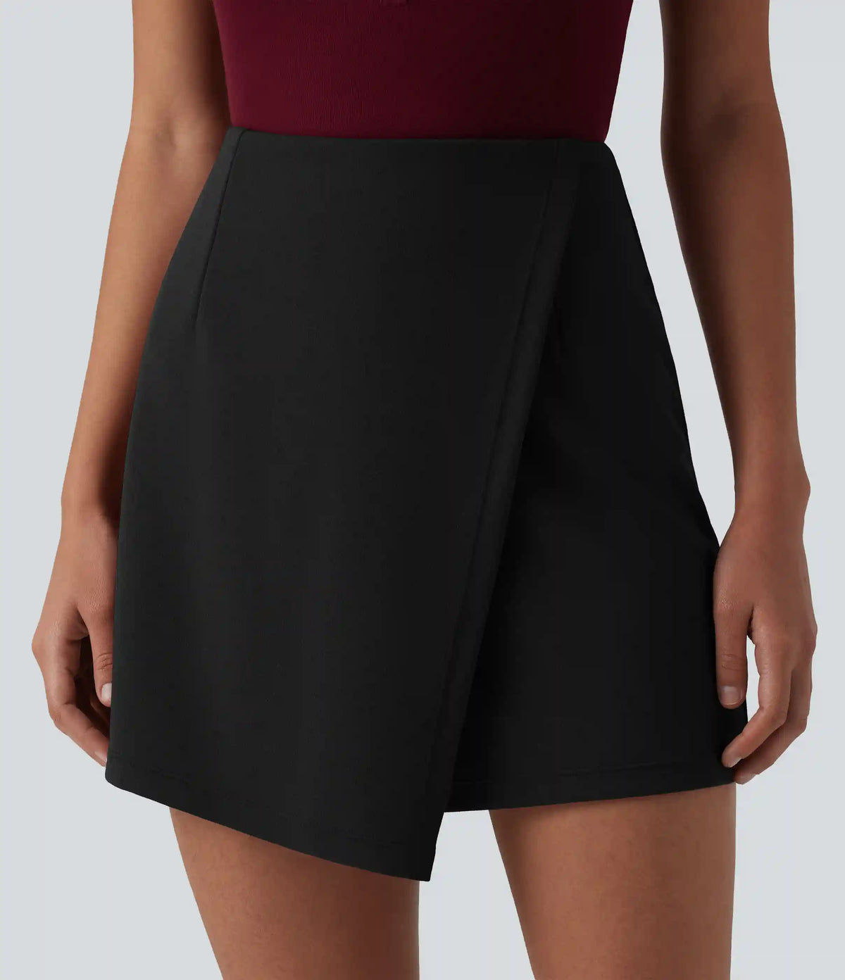 Wrinkle-resistant High Waisted Longer Mini Work Skort