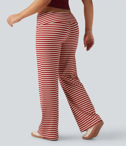 Foldover Low Rise Striped Casual Flare Trousers
