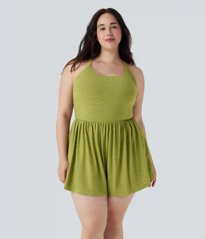 2-in-1 Plus Size Romper with Pockets-Easy Peezy Edition