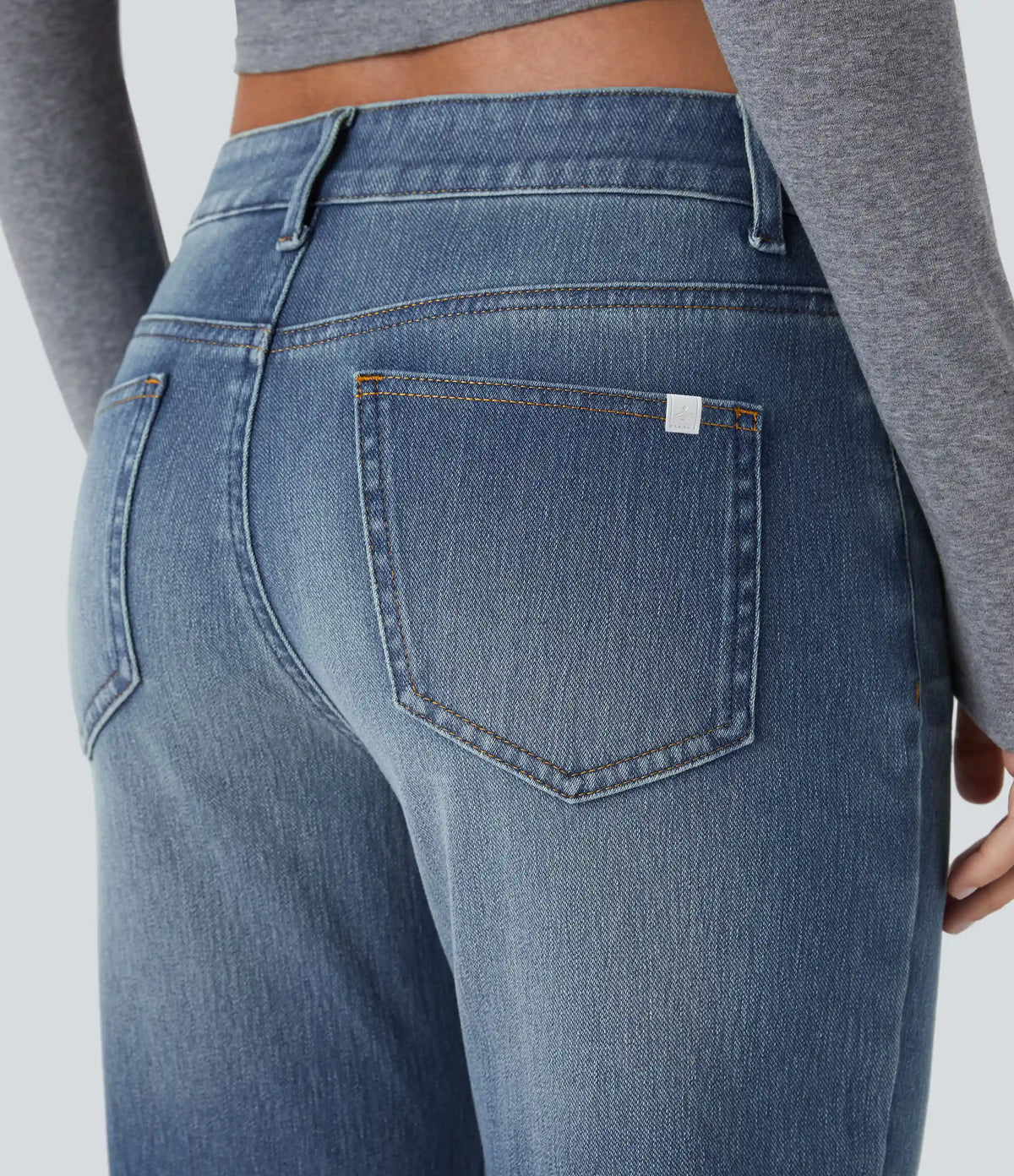Halara Flex™ Low Rise Zipper Pockets Washed Casual Bootcut Jeans