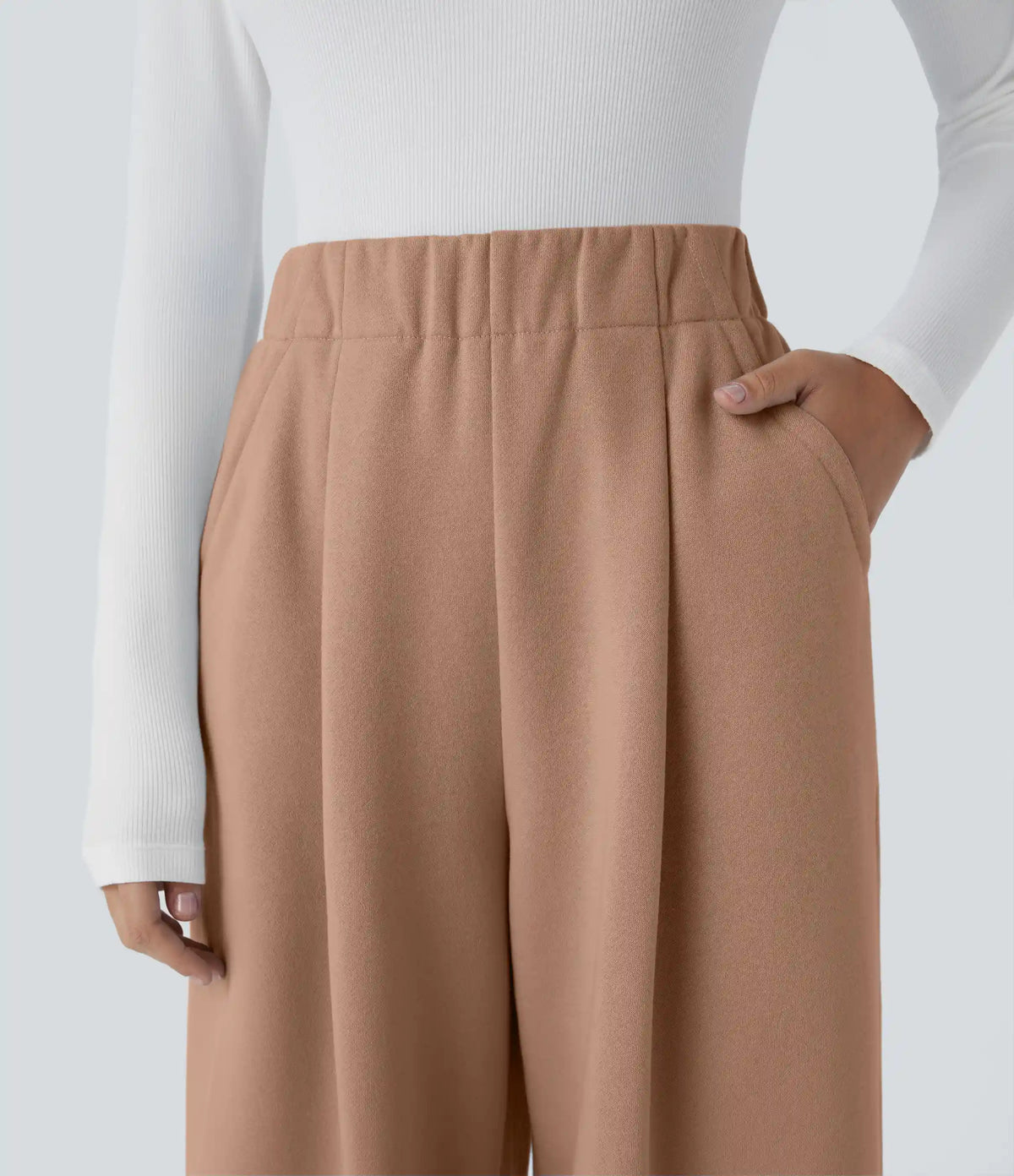 High Waisted Pocket Wide Leg Fleece Casual Pants