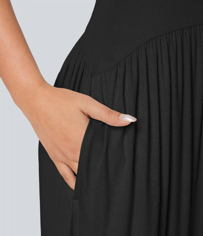 Ribbed Tube Backless Side Pocket Casual Jumpsuit